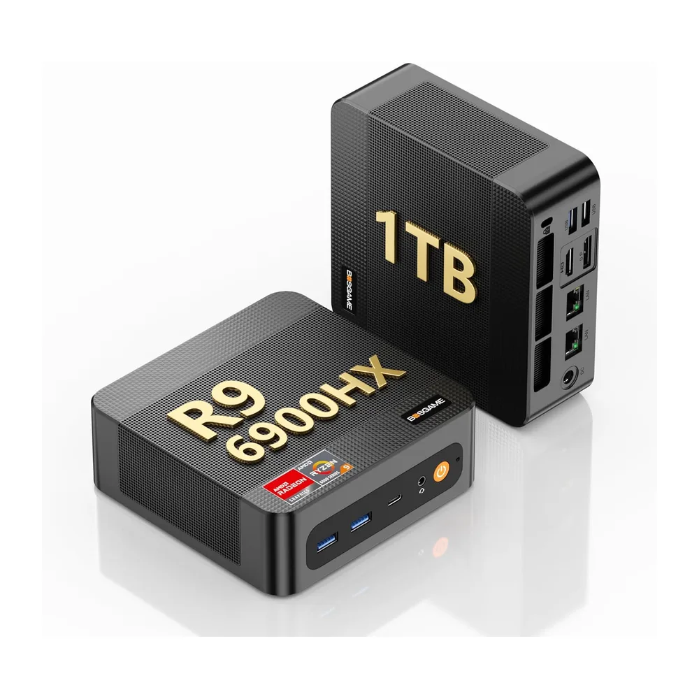 BOSGAME P6 Mini PC AMD Ryzen 9 6900HX, 24 GB LPDDR5 RAM Soldada, SSD NVMe 1 TB, Triple Pantalla 4K, Doble