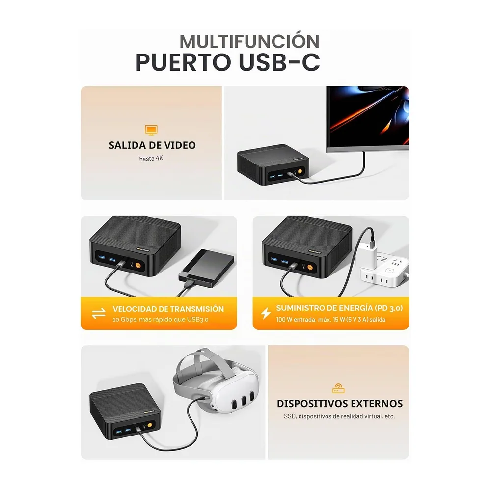 BOSGAME P6 Mini PC AMD Ryzen 9 6900HX, 24 GB LPDDR5 RAM Soldada, SSD NVMe 1 TB, Triple Pantalla 4K, Doble — 6