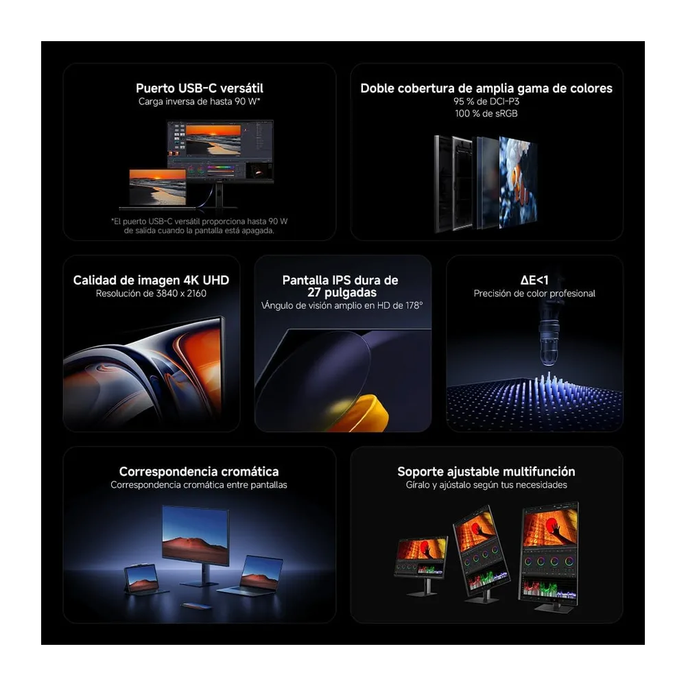 XIAOMI Monitor 4K UHD 27 Pulgadas, 3840 x 2160, IPS, 100% sRGB, P27UCB-RAGL [Clase de eficiencia energética F] — 2