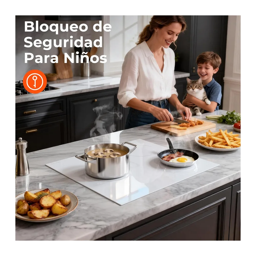 Karinear Placa Induccion Blanca 3 Fuegos con Enchufe y Función «Boost» — 4