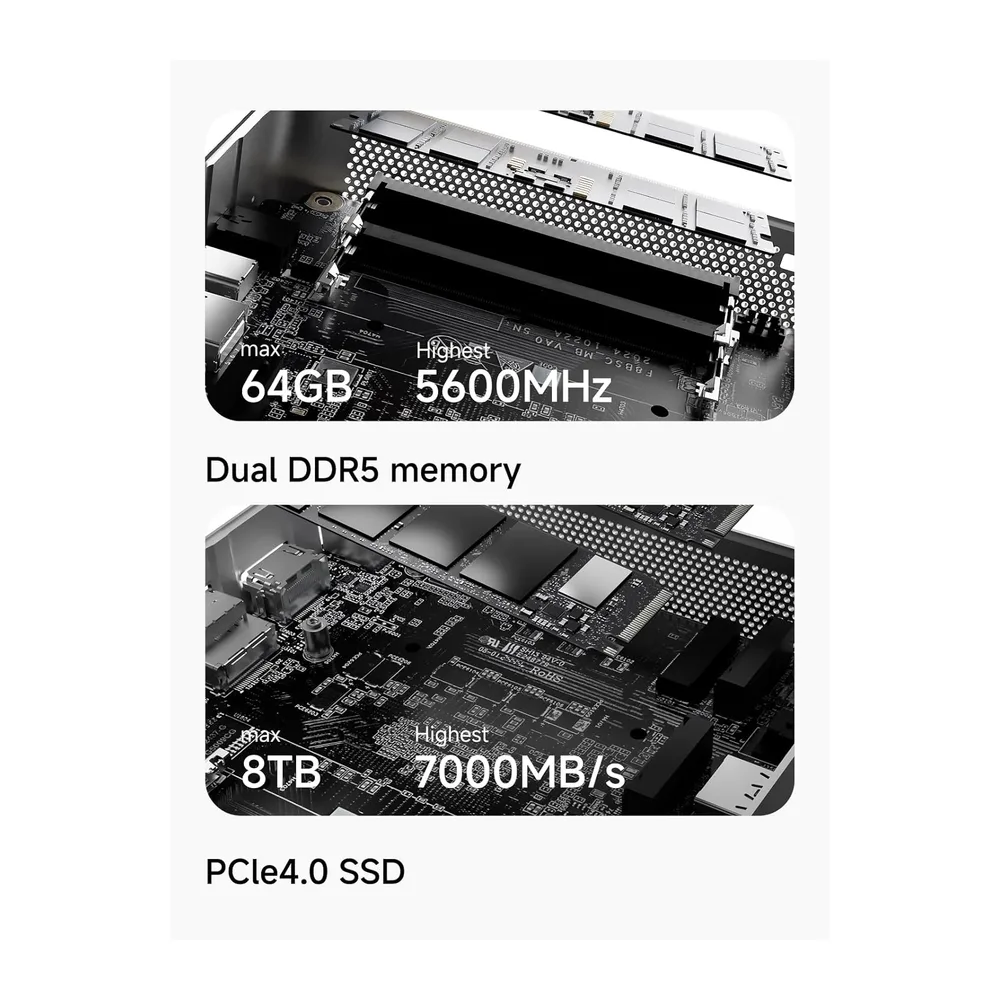 MINISFORUM AI X1-255 Mini PC, AMD Ryzen 7 255 (8C / 16T, hasta 4.9 GHz), HDMI/DP / USB4 (4K @ 120Hz), USBA X — 6