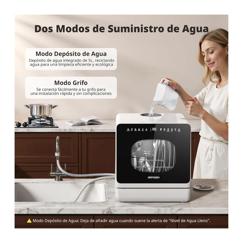 AIRMSEN Mini Lavavajillas Portátil, lavavajillas pequeño de 5L, 8+3 Programas, Inicio Diferido 1–18 h, — 3