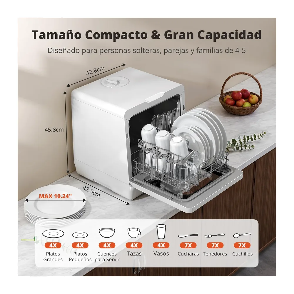 AIRMSEN Mini Lavavajillas Portátil, lavavajillas pequeño de 5L, 8+3 Programas, Inicio Diferido 1–18 h, — 5