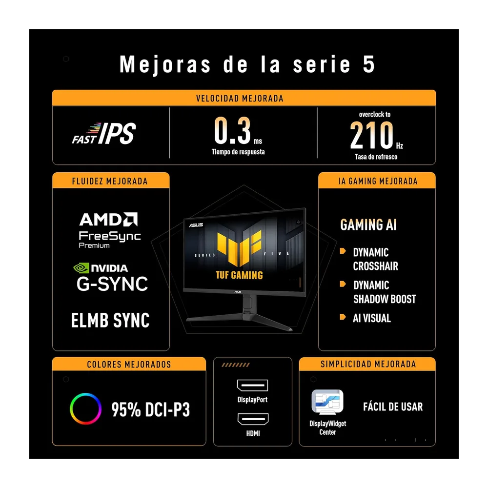 ASUS TUF Gaming VG27AQL5A - Monitor Fast IPS QHD 210Hz de 27" — 3