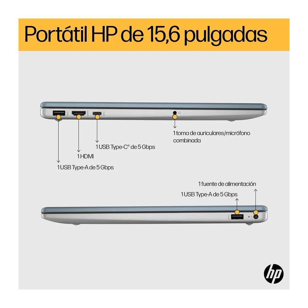 HP 15-fc0237ns - Ordenador portátil de 15.6" FHD (AMD Ryzen 5-7520U, 16 GB RAM, 1TB SSD, AMD Radeon Graphics, — 4