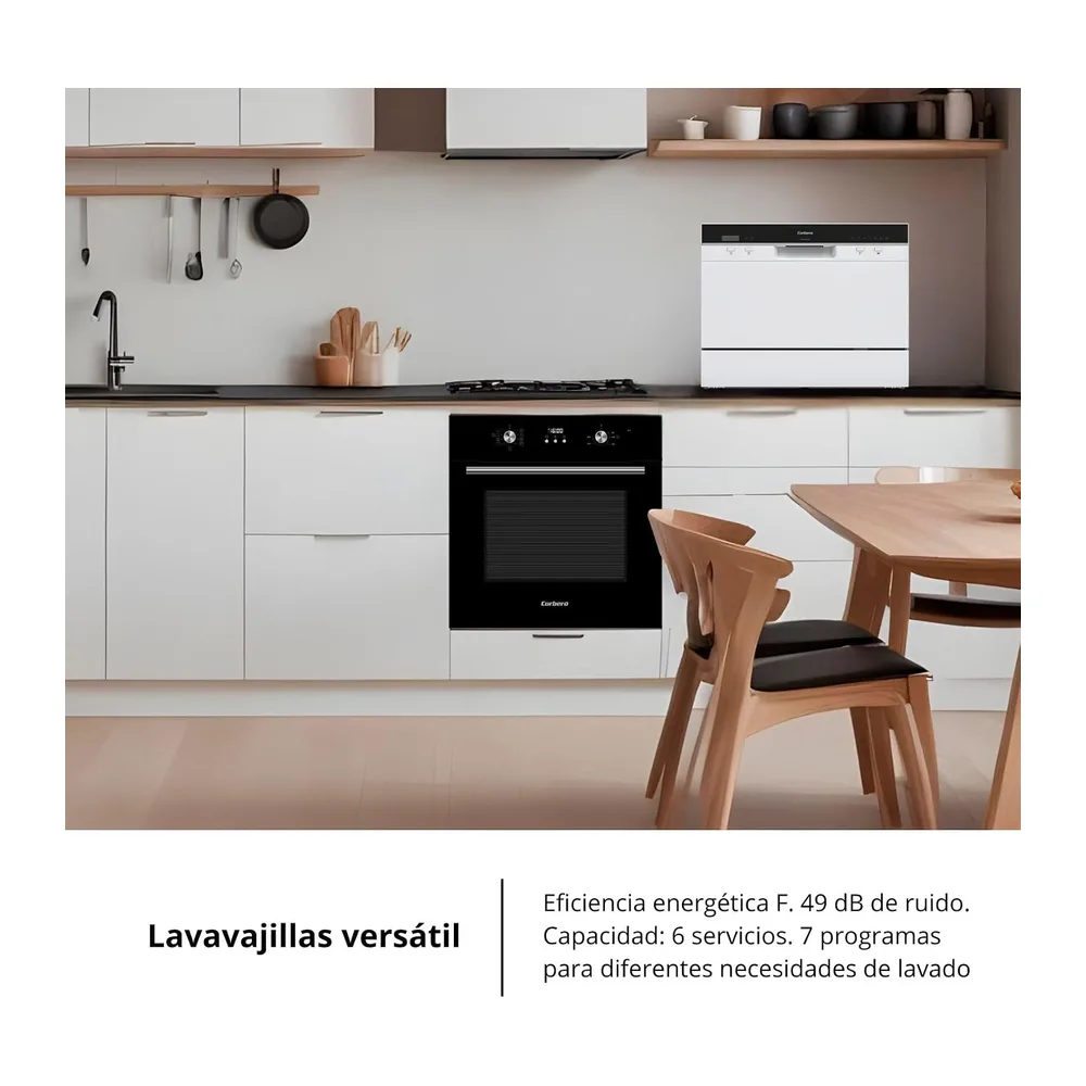 Corberó - Lavavajillas Compacto y Portátil sin instalación| CLVP607W | 6 Cubiertos | 7 Programas | 5 — 4