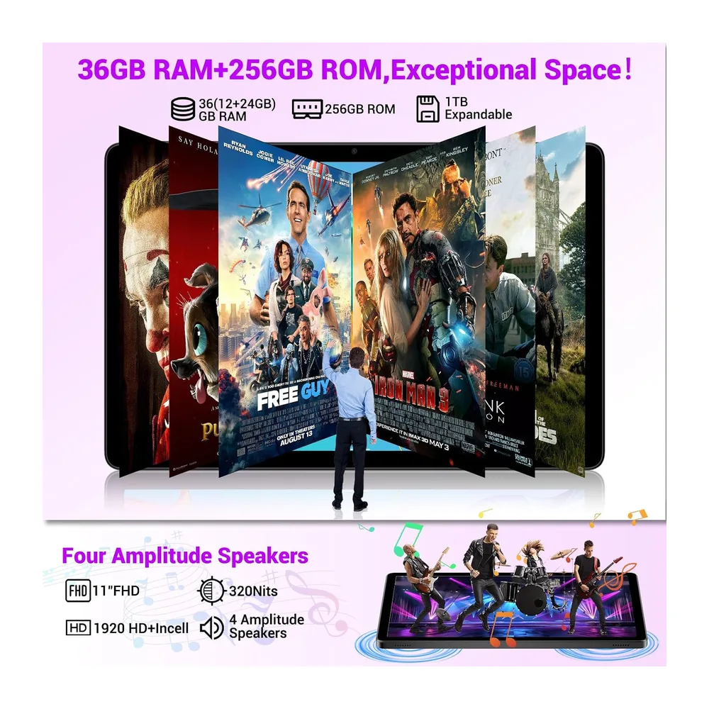 Tablet 11 Pulgadas Android 15 Tableta Gaming Octa-Core T615,4G LTE y 5G WiFi,36GB RAM+ 256GB ROM,Widevine — 4