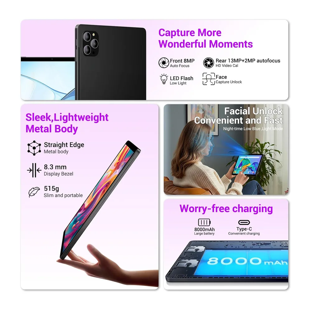 Tablet 11 Pulgadas Android 15 Tableta Gaming Octa-Core T615,4G LTE y 5G WiFi,36GB RAM+ 256GB ROM,Widevine — 5