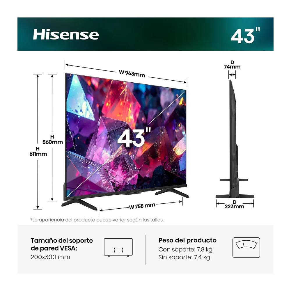 Hisense 43E7Q Pro - QLED Smart TV 43 Pulgadas, Modo Juego 144 Hz Nativos, Hi-QLED Color, Dolby Vison.Atmos, — 2