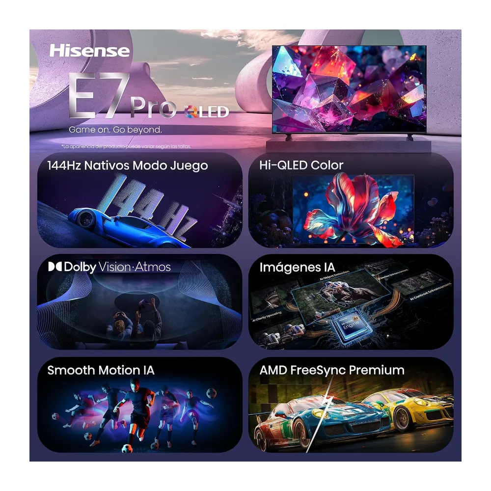 Hisense 43E7Q Pro - QLED Smart TV 43 Pulgadas, Modo Juego 144 Hz Nativos, Hi-QLED Color, Dolby Vison.Atmos, — 3