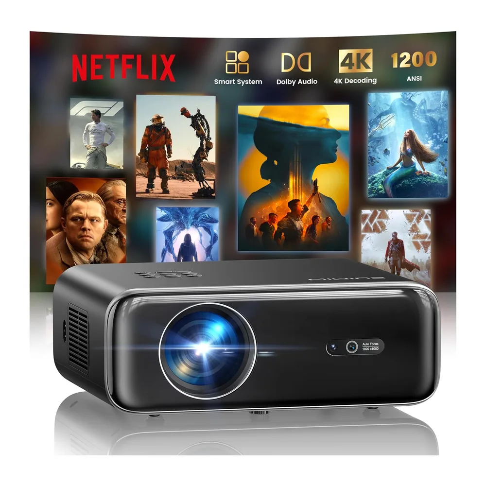 Proyector 4K【1400 ANSI/Netflix Incluido/Dolby】 Smart Proyector 4K Portátil Auto Focus/Keystone WiFi Bluetooth