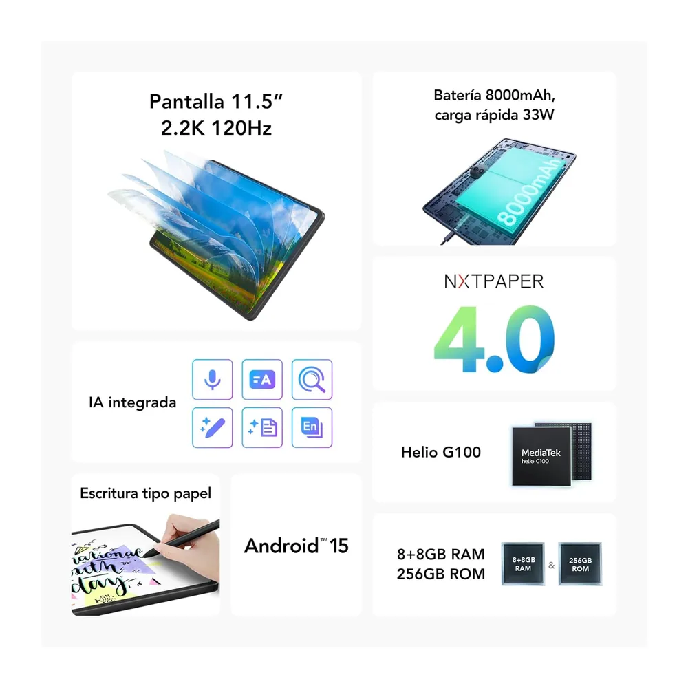 TCL NXTPAPER 11 Plus Tablet Android | Incluye Funda Flip + T-Pen | Pantalla 11,5" 2,2K 120Hz NXTPAPER 4.0 | — 2