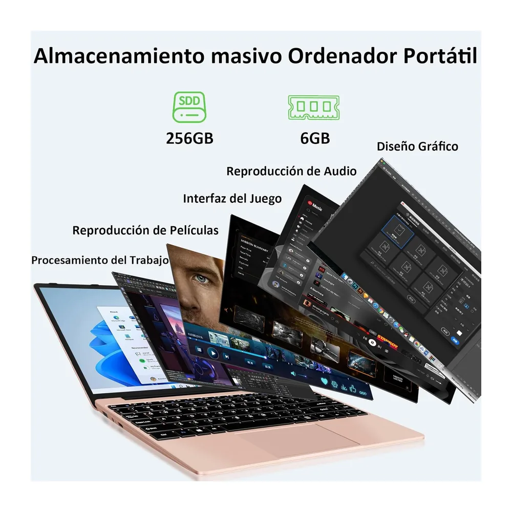2026 Ordenador Portátil 14",6GB+256GB SSD Celeron N4020(hasta 2.8Ghz) Win 11 PC 1080P FHD WiFi 5G BT 4.2 — 3