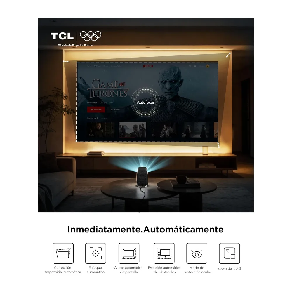 TCL C1 Proyector Portatil 4K Compatible, [GoogleTV/Netflix/APV Intégrées] Mini Proyector Full HD, Auto Focus — 4