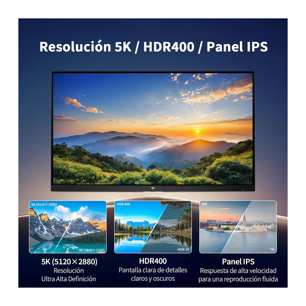 KTC Monitor 5K 27 Pulgadas | Modo Dual 5K (5120x2880) @60Hz / 2K@160Hz | 99% DCI-P3, 100% sRGB, ΔE＜2 | 1 x — 3