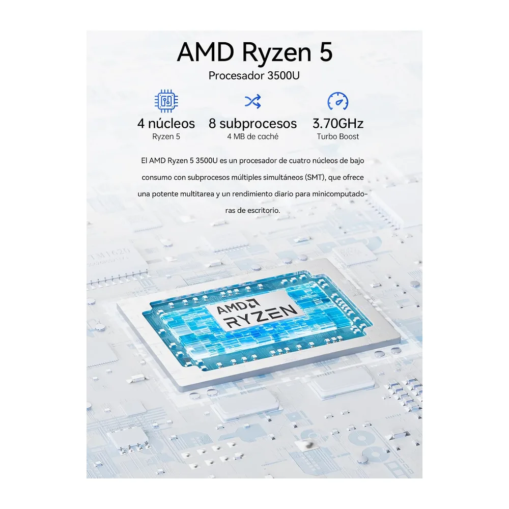 GMKtec Mini PC AMD Ryzen 5 W11 Pro 3500U (Rendimiento Superior a 4300U/N150/N100/N95 4C/8T 4.50 GHz) — 3
