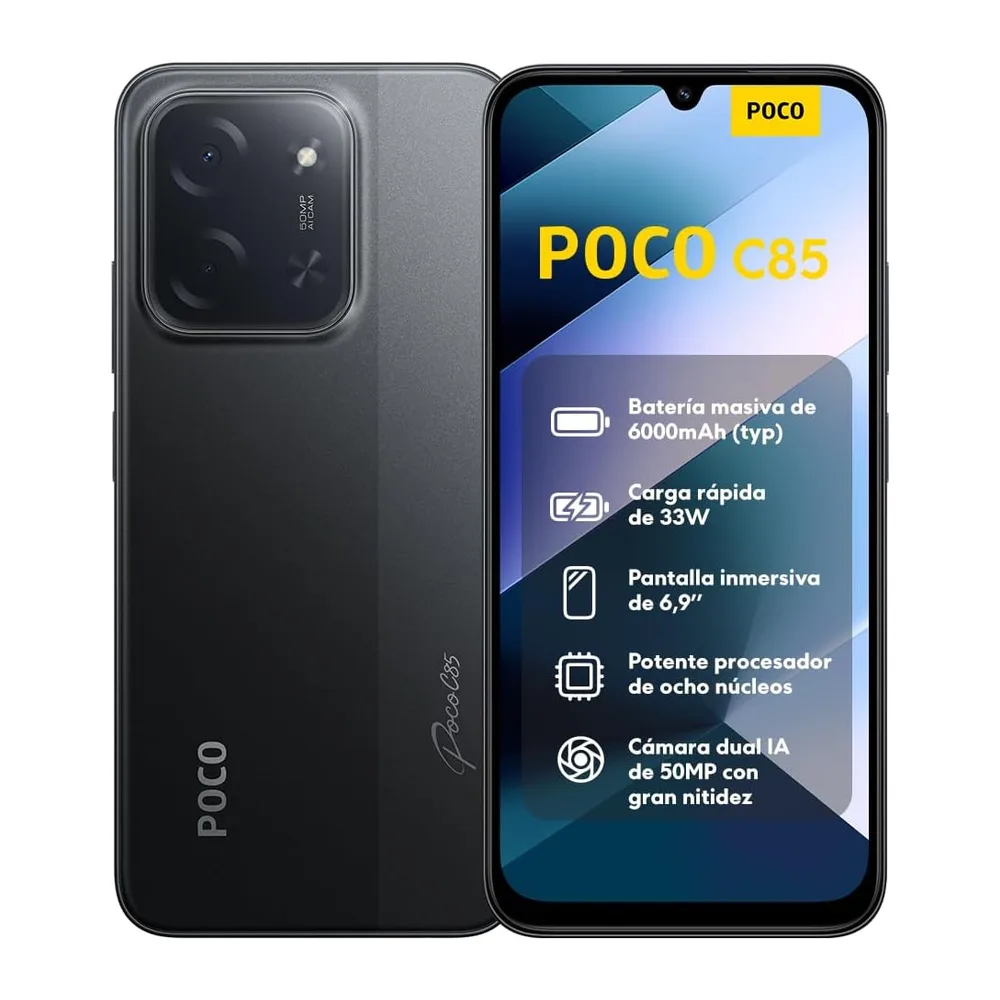 XIAOMI POCO C85 Smartphone de 8+256GB Negro Batería de 6000 mAh [Clase de eficiencia energética A]