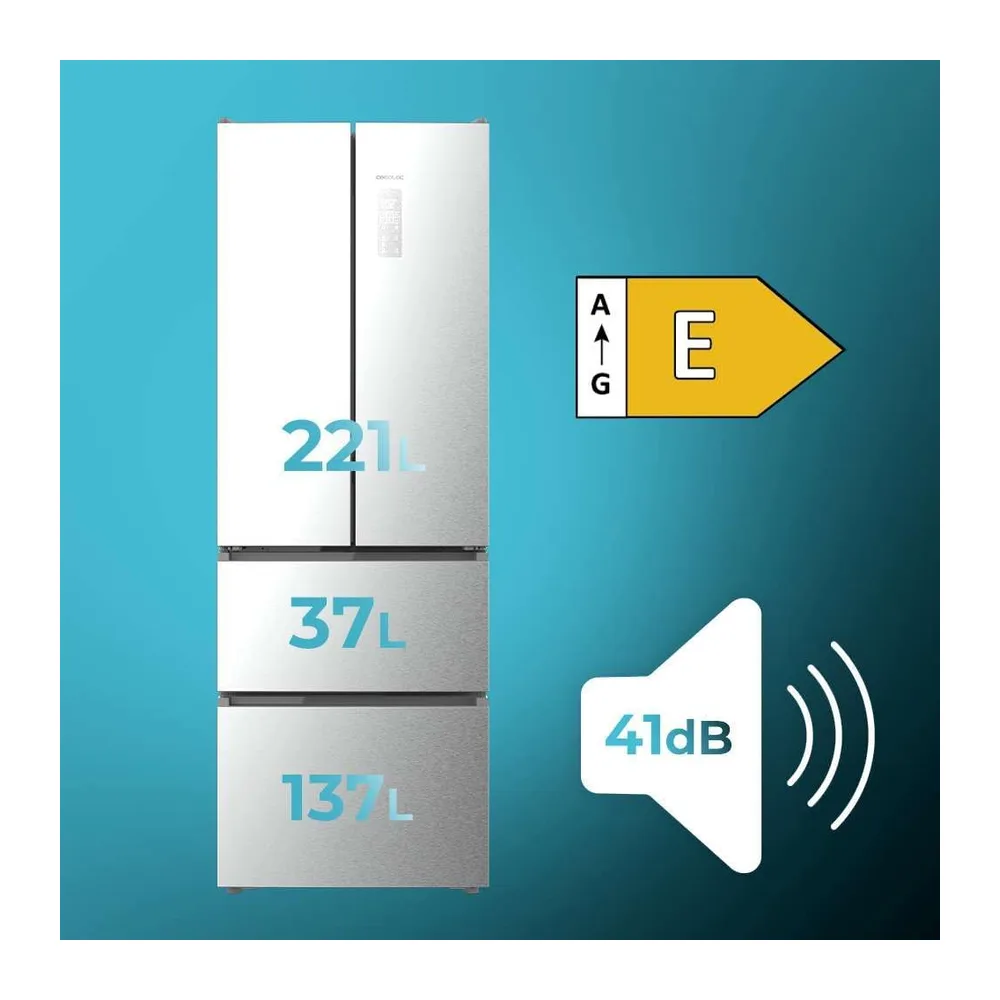Cecotec ecotec Frigorífico Americano Puerta Francesa 395L Total No Frost Bolero CoolMarket Combi F2D 395 Inox — 3