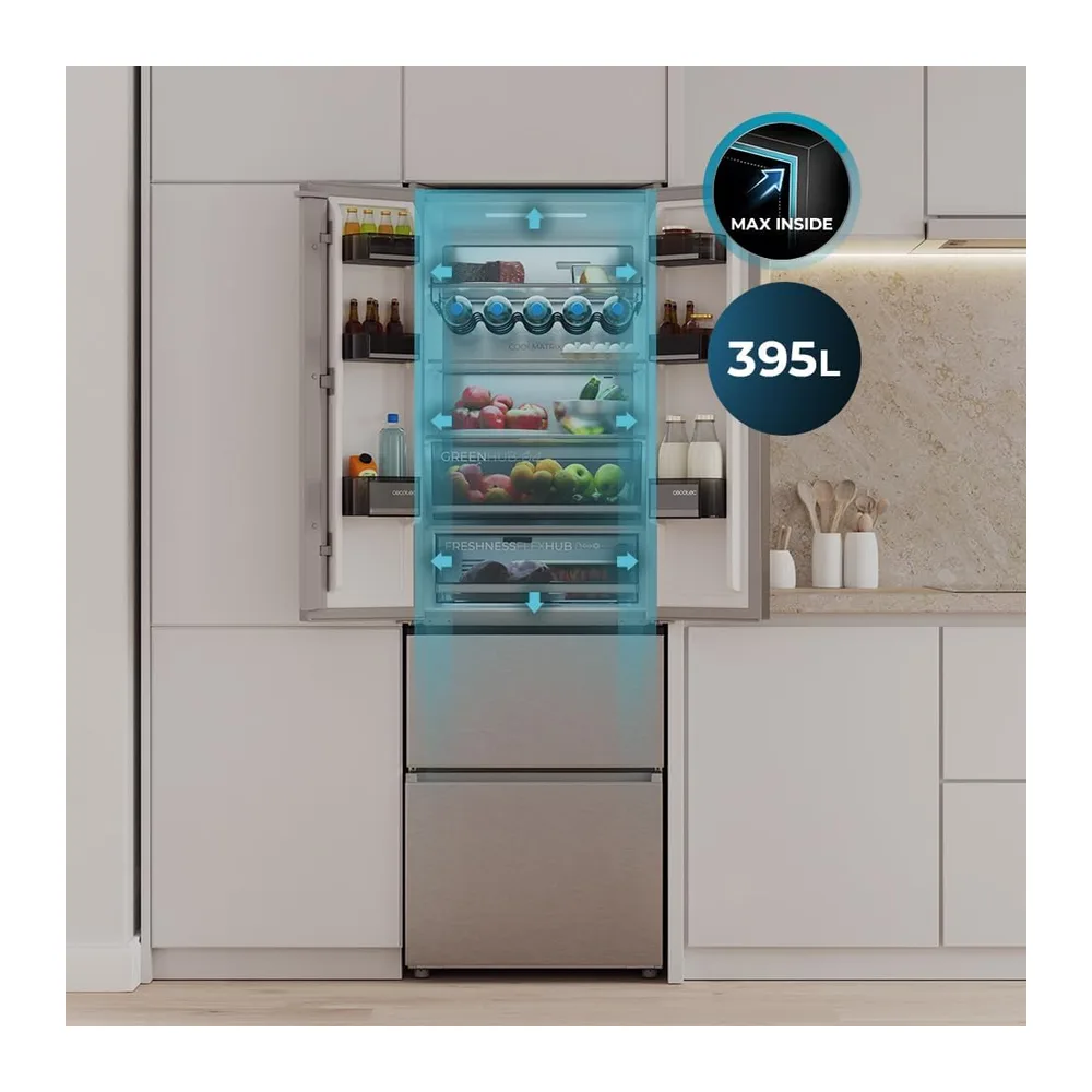 Cecotec ecotec Frigorífico Americano Puerta Francesa 395L Total No Frost Bolero CoolMarket Combi F2D 395 Inox — 5