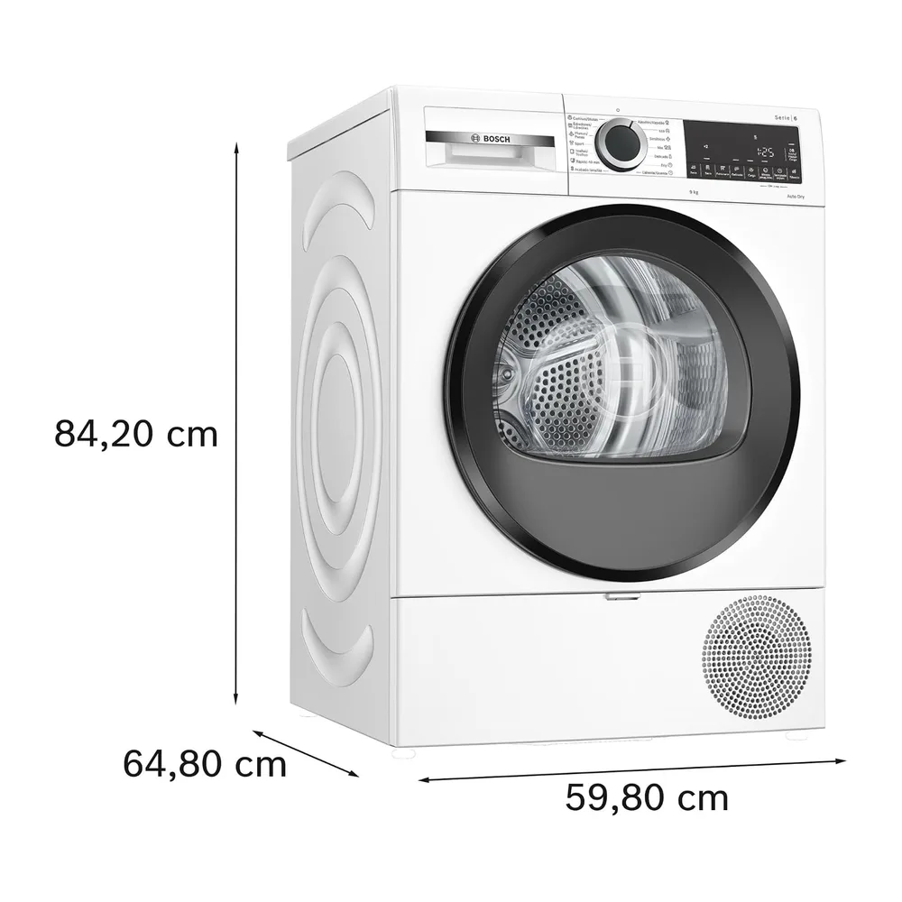 Bosch, Secadora con Bomba de Calor, Serie 6, 9 kg, blanco, WQG24200ES [Clase de eficiencia energética D] — 2