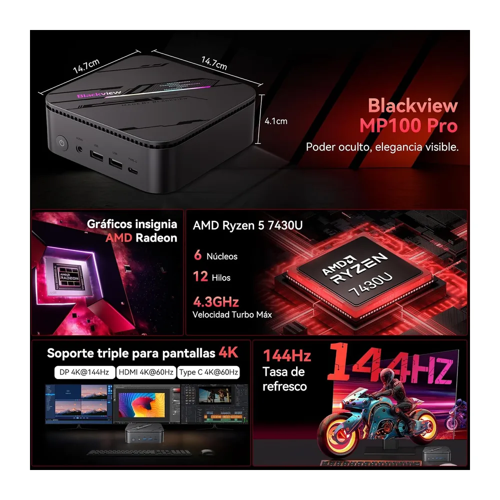 Blackview MP100Pro Mini PC (2026) con AMD Ryzen 5 7430U — 2