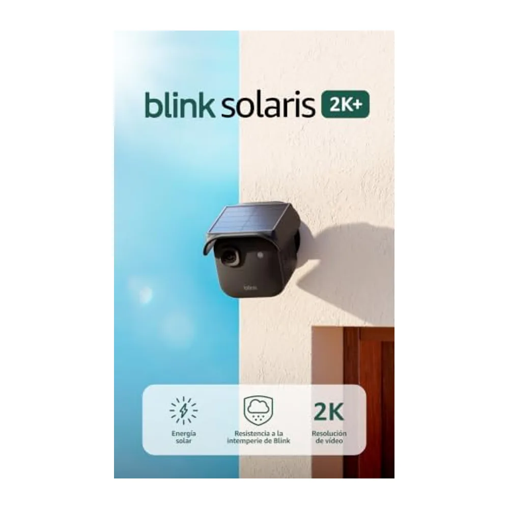 Blink Solaris 2K+ (últ. gen.), Cámara de seguridad inteligente inalámbrica, Alimentación por energía solar,