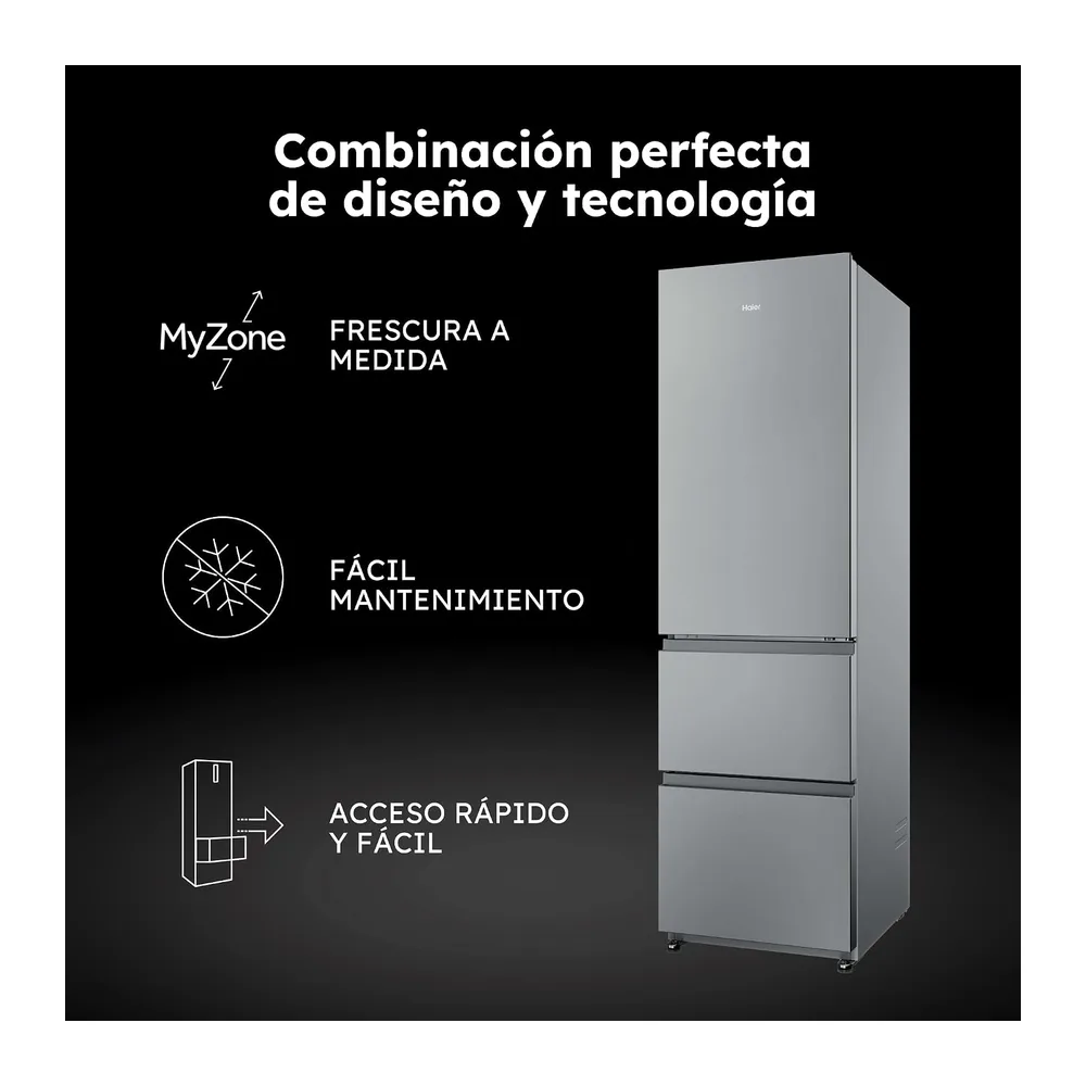Haier 3D 55 Series 3 HTR3518ENMX - Frigorífico Combi, Cajones Direct Access, Circular AirFlow, 303L, My — 3
