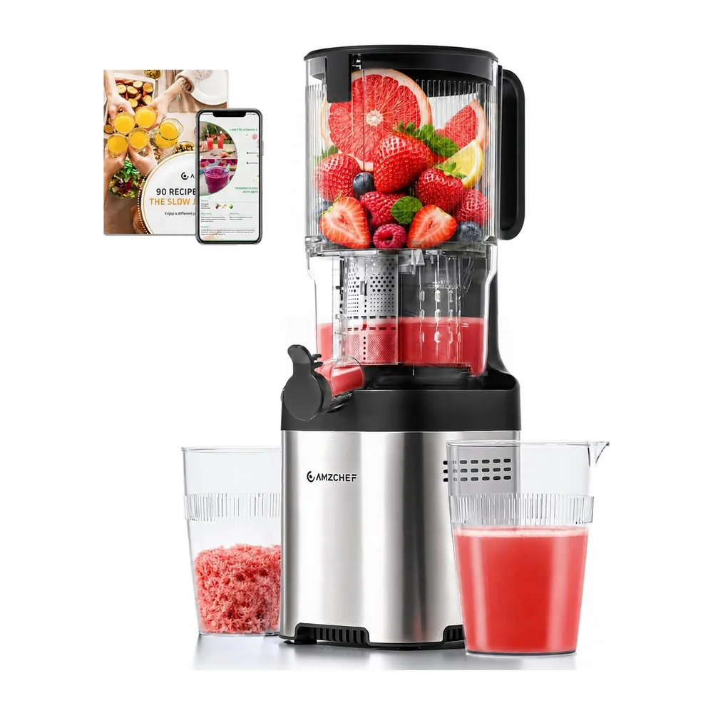 AMZCHEF Extractor de Zumos Prensado en Frío con Boca Ancha de 135 mm