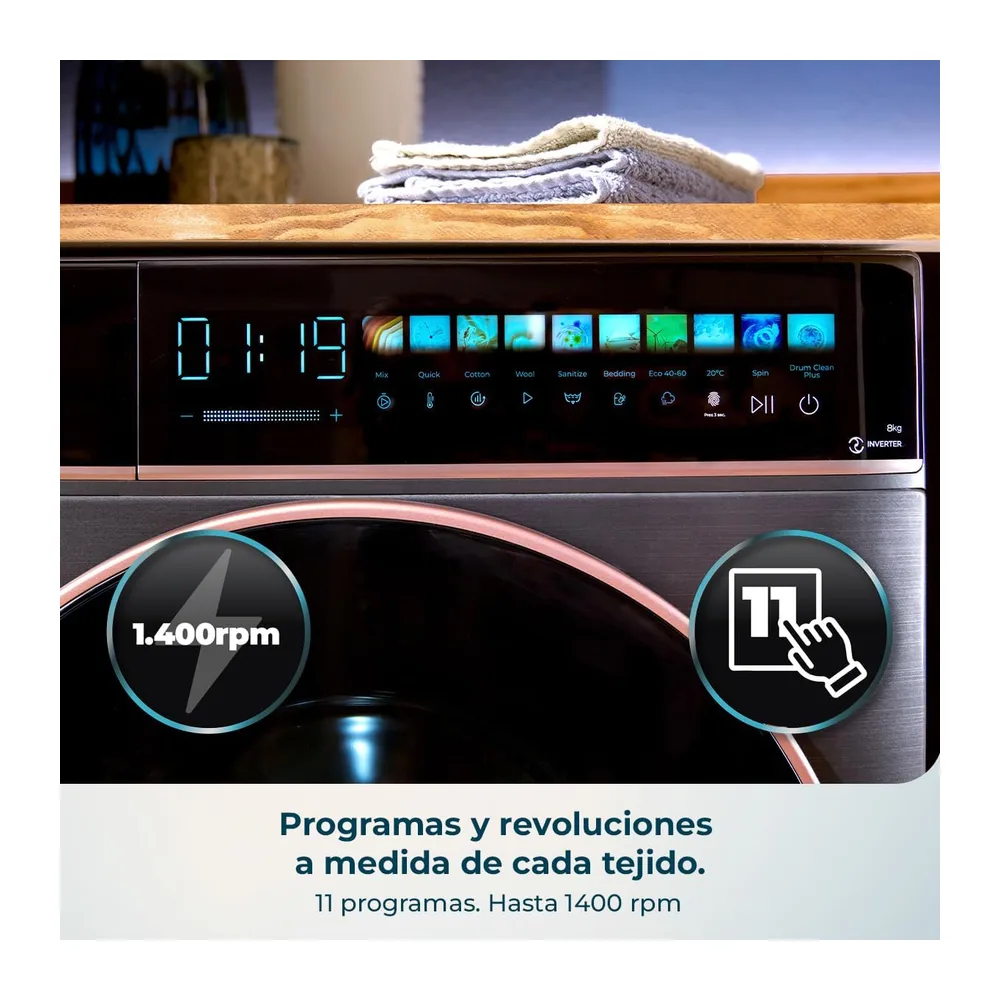 Cecotec Lavadora Secadora 8-5Kg Carga Frontal Bolero Wash&Dry 85900 Inverter Steel A — 5