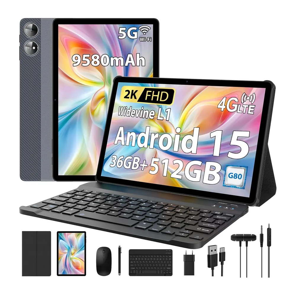 2K Tablet 11 Pulgadas, 36GB RAM+512GB ROM (2TB TF), Android 15, 4G SIM LTE+5G WiFi, 2000 * 1200, Octa-Core,