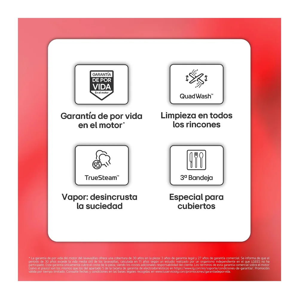 LG DB375TXS - Lavavajillas Integrable, QuadWash Steam, Sistema EasyRack, Bandeja para Cubiertos, Wi-Fi ThinQ, — 3