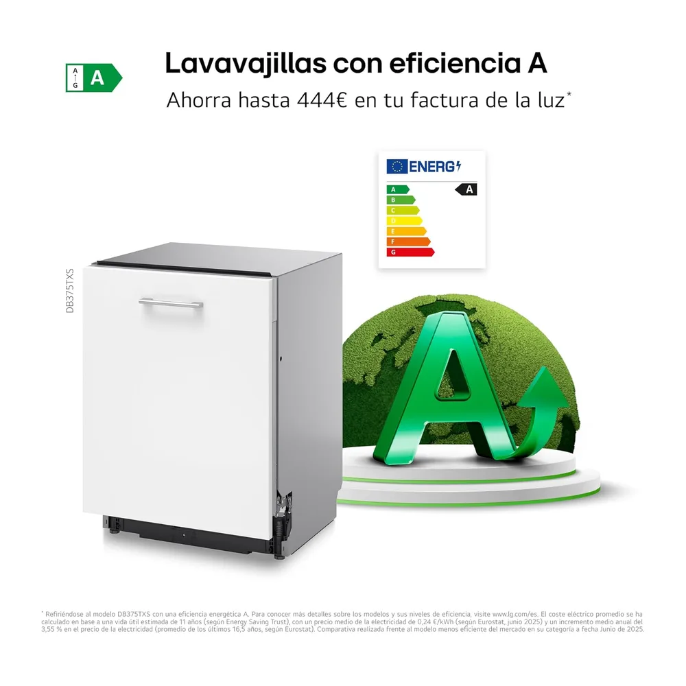 LG DB375TXS - Lavavajillas Integrable, QuadWash Steam, Sistema EasyRack, Bandeja para Cubiertos, Wi-Fi ThinQ, — 5
