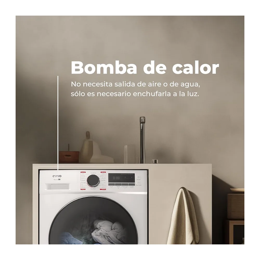 EVVO Secadora bomba de calor 10 kg S10X, Efic. Energética Clase D, Airfresh, Sensor de Humedad, Antiarrugas, — 3