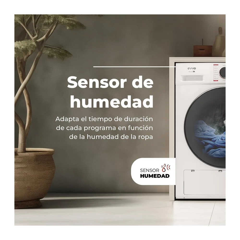 EVVO Secadora bomba de calor 10 kg S10X, Efic. Energética Clase D, Airfresh, Sensor de Humedad, Antiarrugas, — 5