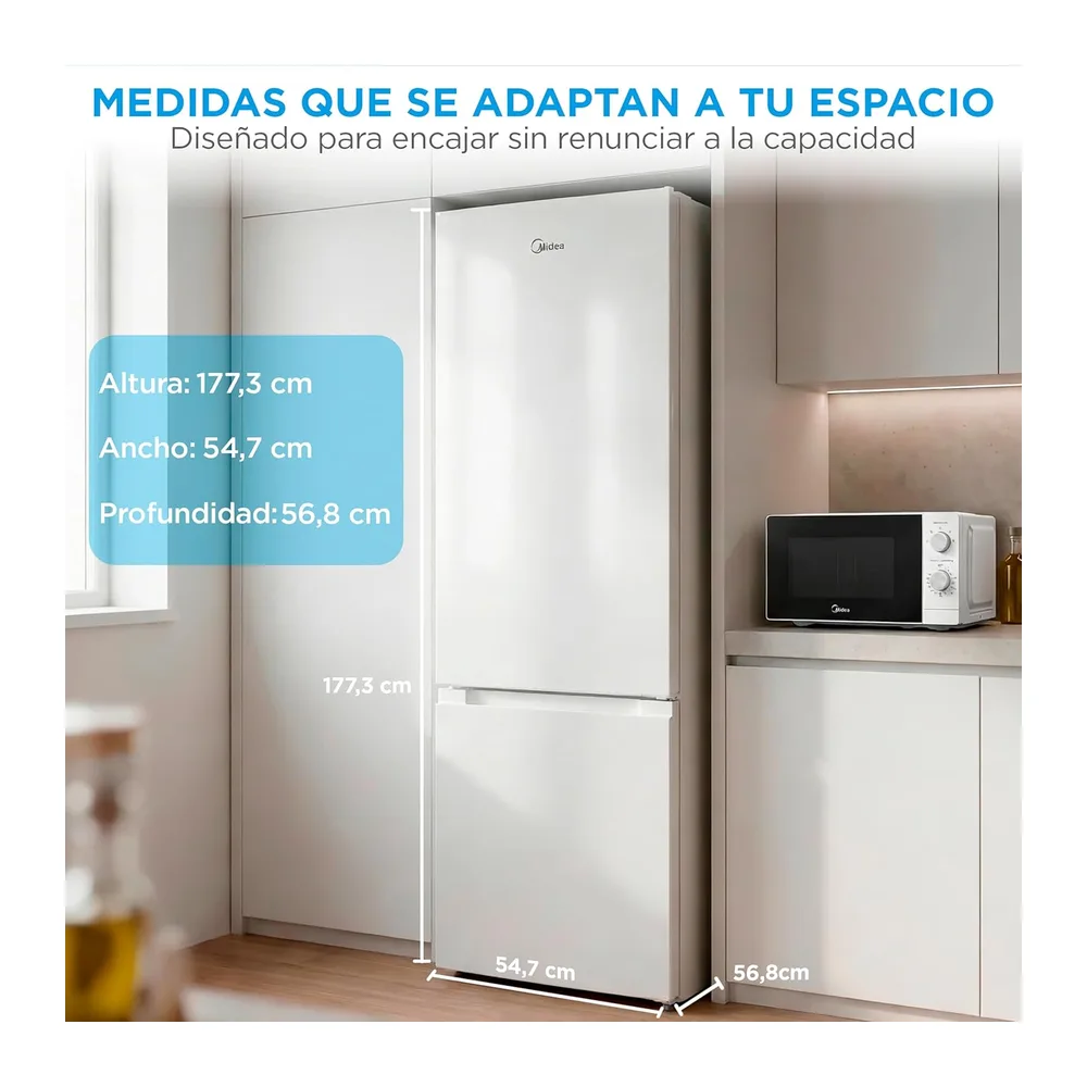 Midea Frigorifico Combi Blanco de 262 L | 55 cm x 177 cm | Nevera Combi con Congelador de 65L y Tecnología — 3