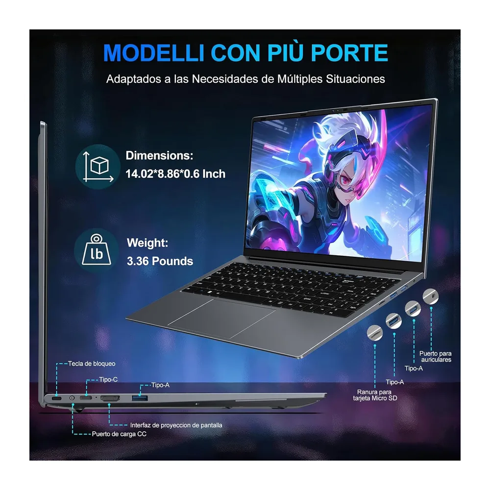 Ordenador Portátil 15,6 Pulgadas N5095 2,9 GHz Win11 Pro 8GB 256GB SSD — 5