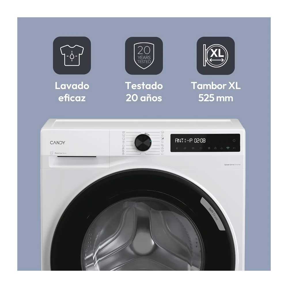 Candy ProWash 500 BR 49SBL8-S, Lavadora 9 KG, 1400 RPM, Display Digital, Conectividad WIFI, 16 Ciclos, Motor — 3