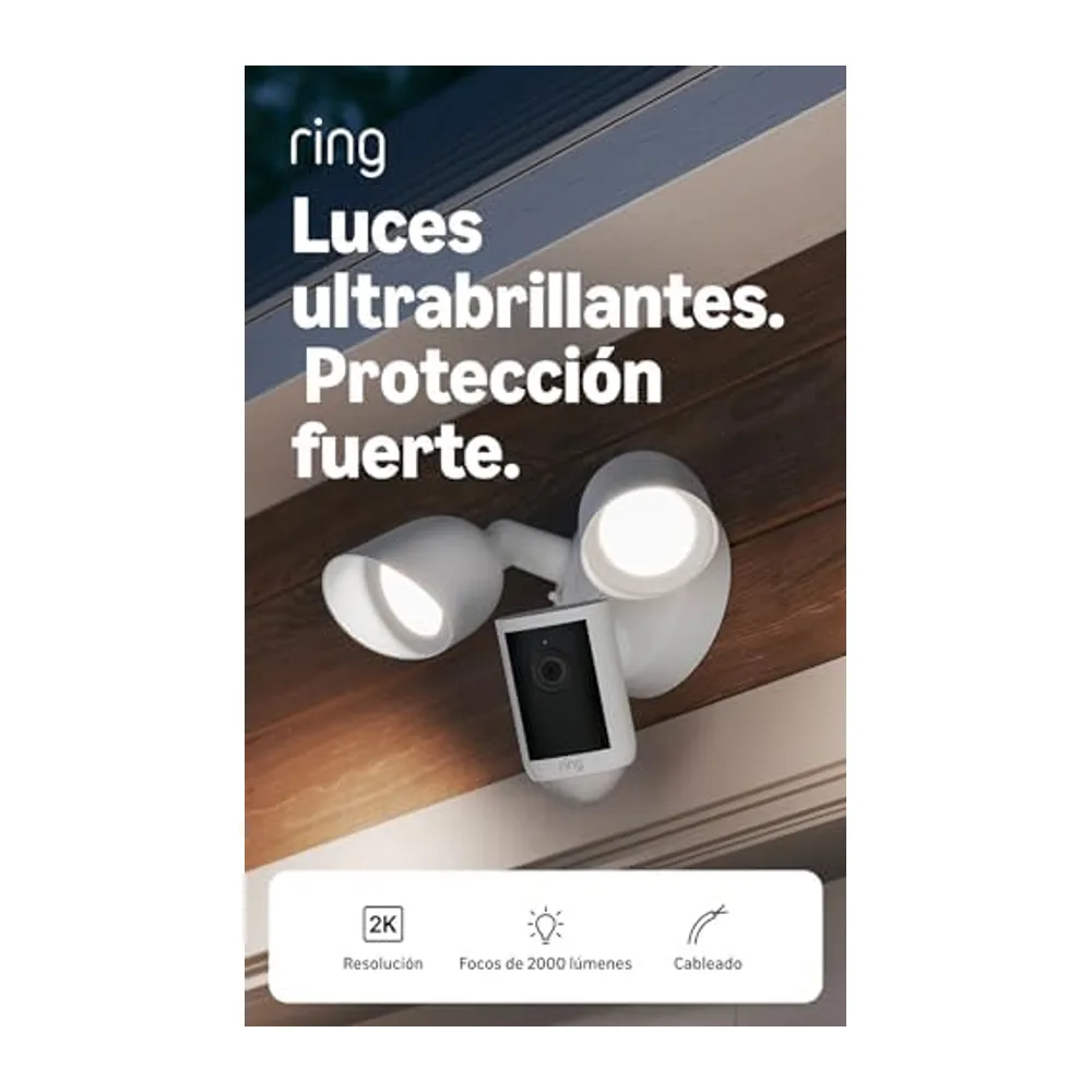 Ring Floodlight Camera 2K, Cámara con focos, cableada (última generación), Retinal 2K, zoom mejorado 6