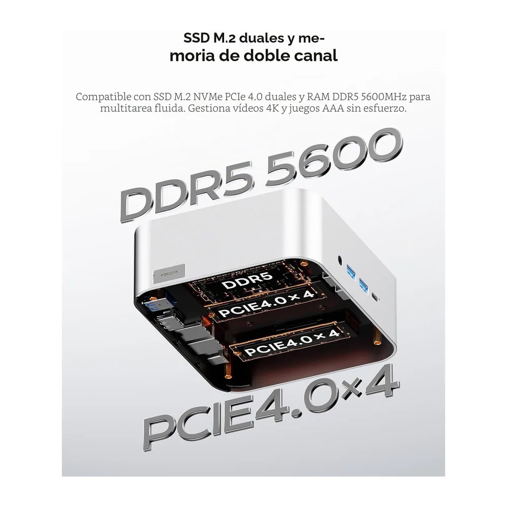 AOOSTAR MACO Mini PC Ryzen 7 Pro 8845HS(hasta 5,1GHz) Mini Ordenador Sin RAM Sin M.2 SSD — 4