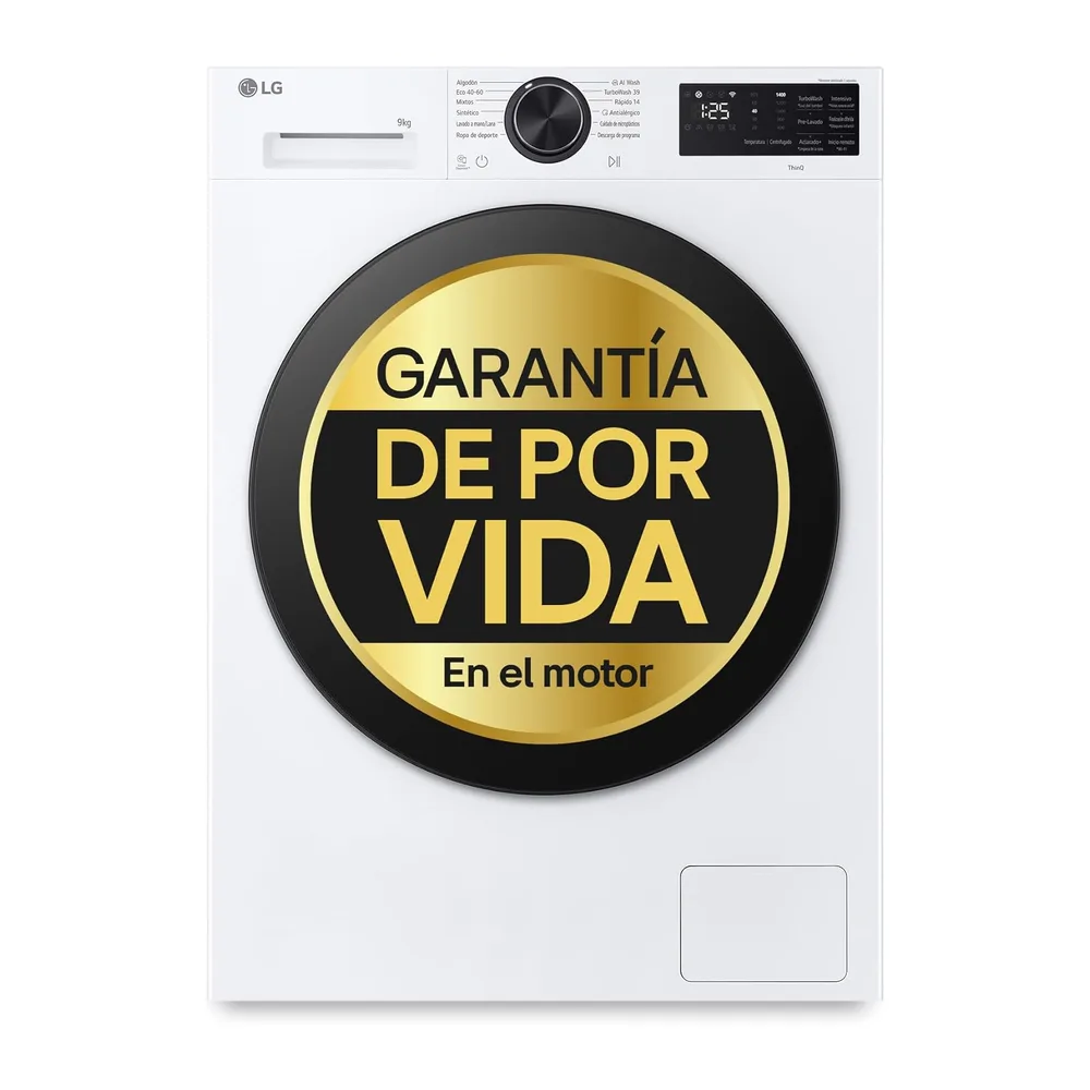 LG F2X50S9TLB - Lavadora Inteligente, 9kg, AI Direct Drive, TurboWash 360º, 1200rpm, Fondo reducido, Un 20%