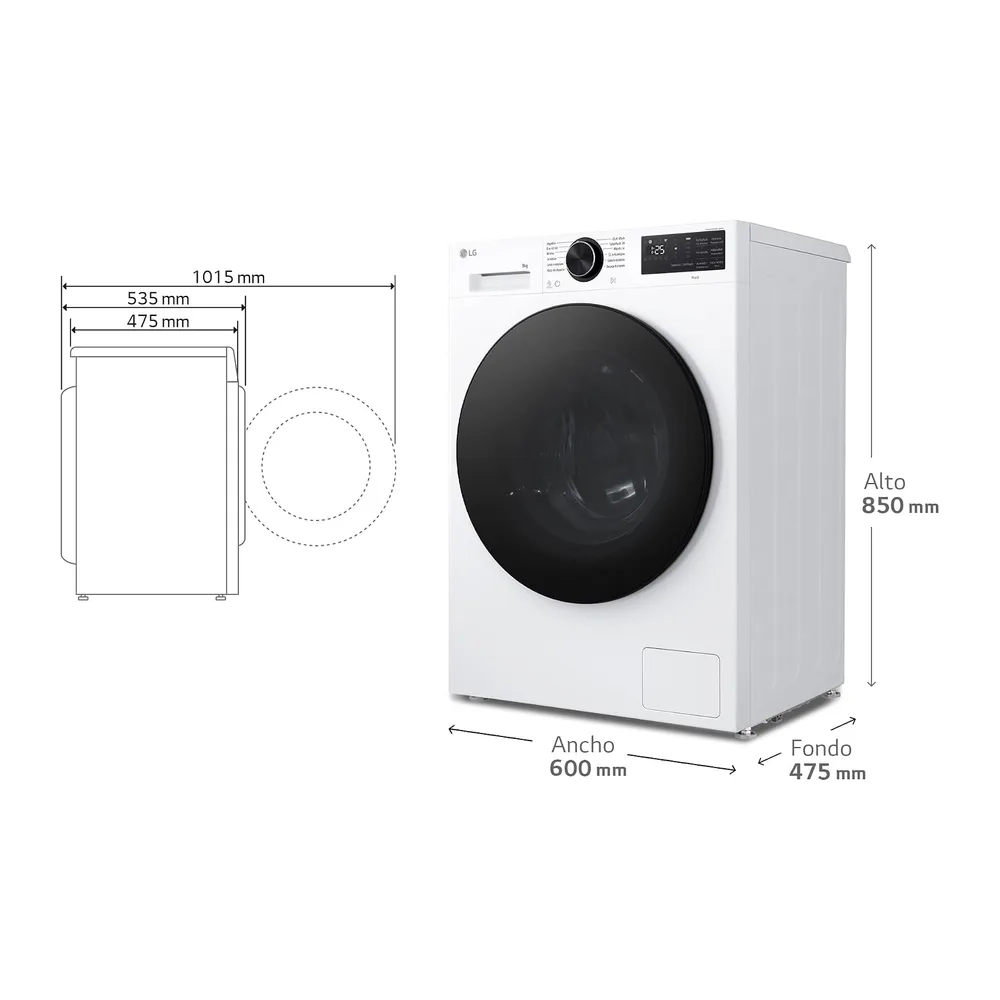 LG F2X50S9TLB - Lavadora Inteligente, 9kg, AI Direct Drive, TurboWash 360º, 1200rpm, Fondo reducido, Un 20% — 2