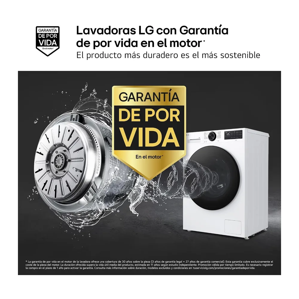 LG F2X50S9TLB - Lavadora Inteligente, 9kg, AI Direct Drive, TurboWash 360º, 1200rpm, Fondo reducido, Un 20% — 4