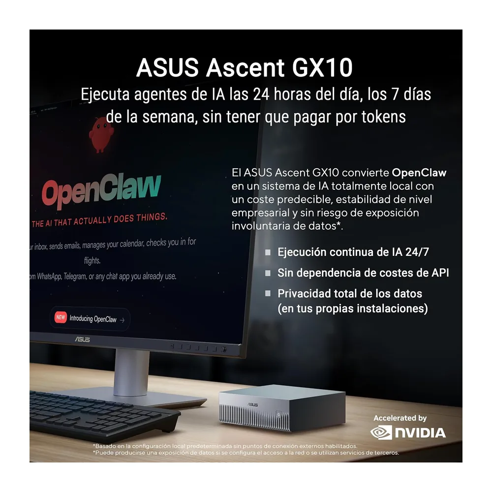 ASUS Ascent GX10 - Ordenador de sobremesa (NVIDIA GB10, NVIDIA Blackwell GPU, 128GB LPDDR5X, 1 TB SSD, NVIDIA — 6
