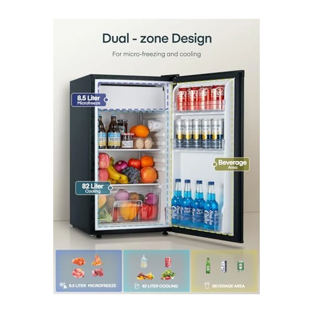 FOHERE Refrigerador Congelador, nevera pequeña de una puerta, 90 L, Control de temperatura, Refrigerador de — 5