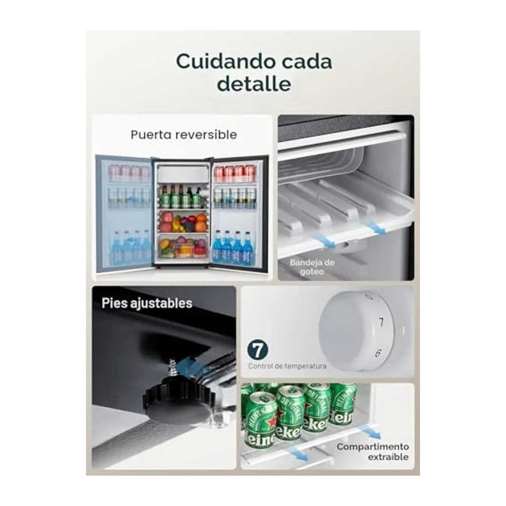 FOHERE Refrigerador Congelador, nevera pequeña de una puerta, 90 L, Control de temperatura, Refrigerador de — 6