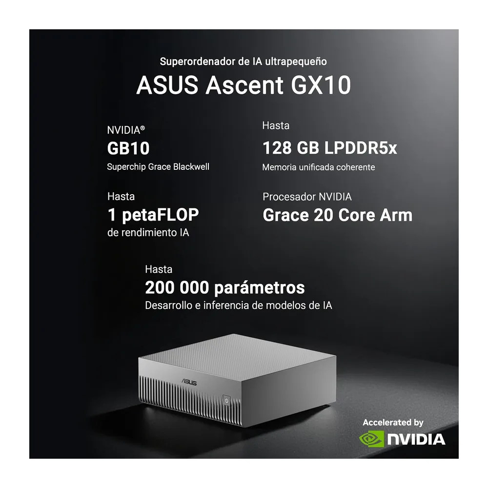 ASUS Ascent GX10 - Ordenador de sobremesa (NVIDIA GB10, NVIDIA Blackwell GPU, 128GB LPDDR5X, 4 TB SSD, NVIDIA — 4