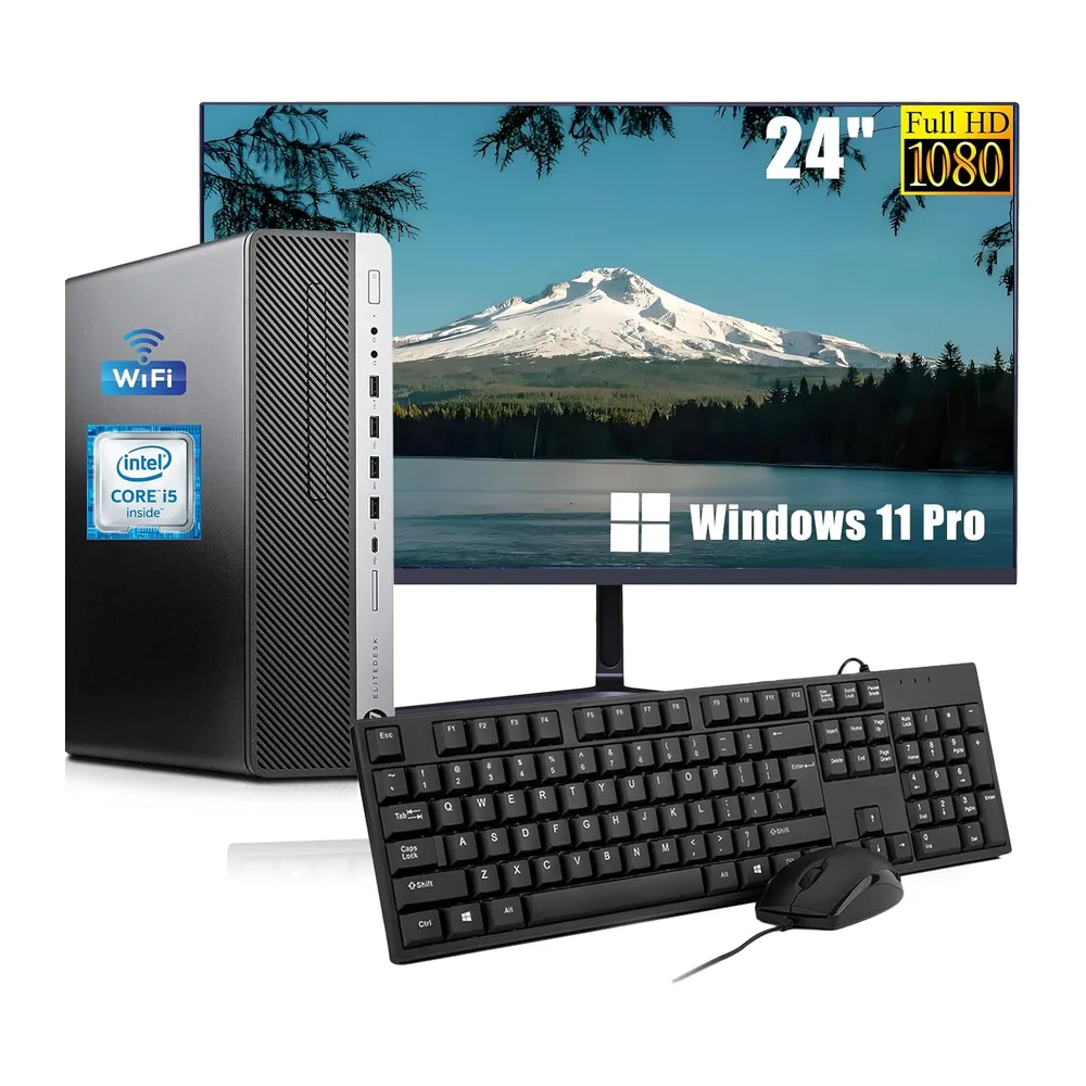 HP EliteDesk 800 G3 SFF - Ordenador de sobremesa con monitor de 24 pulgadas, Intel Core i5-6600, 16 GB de
