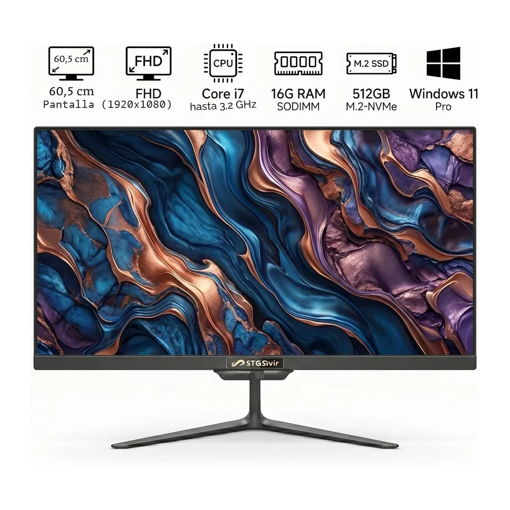 STGsivir All in One PC, Pantalla FHD 23.8", Core i7, 16G RAM, 512G SSD — 2