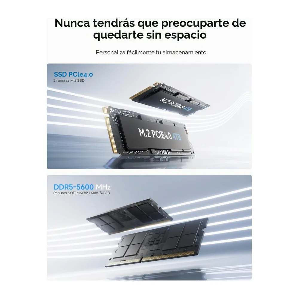 MINISFORUM Mini PC UM870 Slim, CPU AMD Ryzen 7 8745H 8C/16T hasta 4,9 GHz/AMD Radeon 780M, 32 GB DDR5 hasta — 4