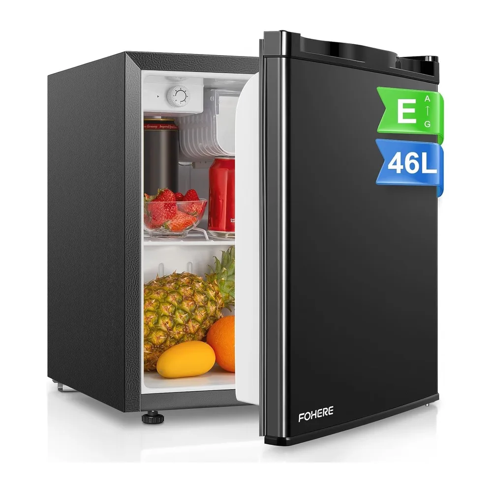 FOHERE Mini Frigorífico Bar 46L, Nevera Pequeña Silencioso, Control de Temperatura Regulable, Mono Puerta,